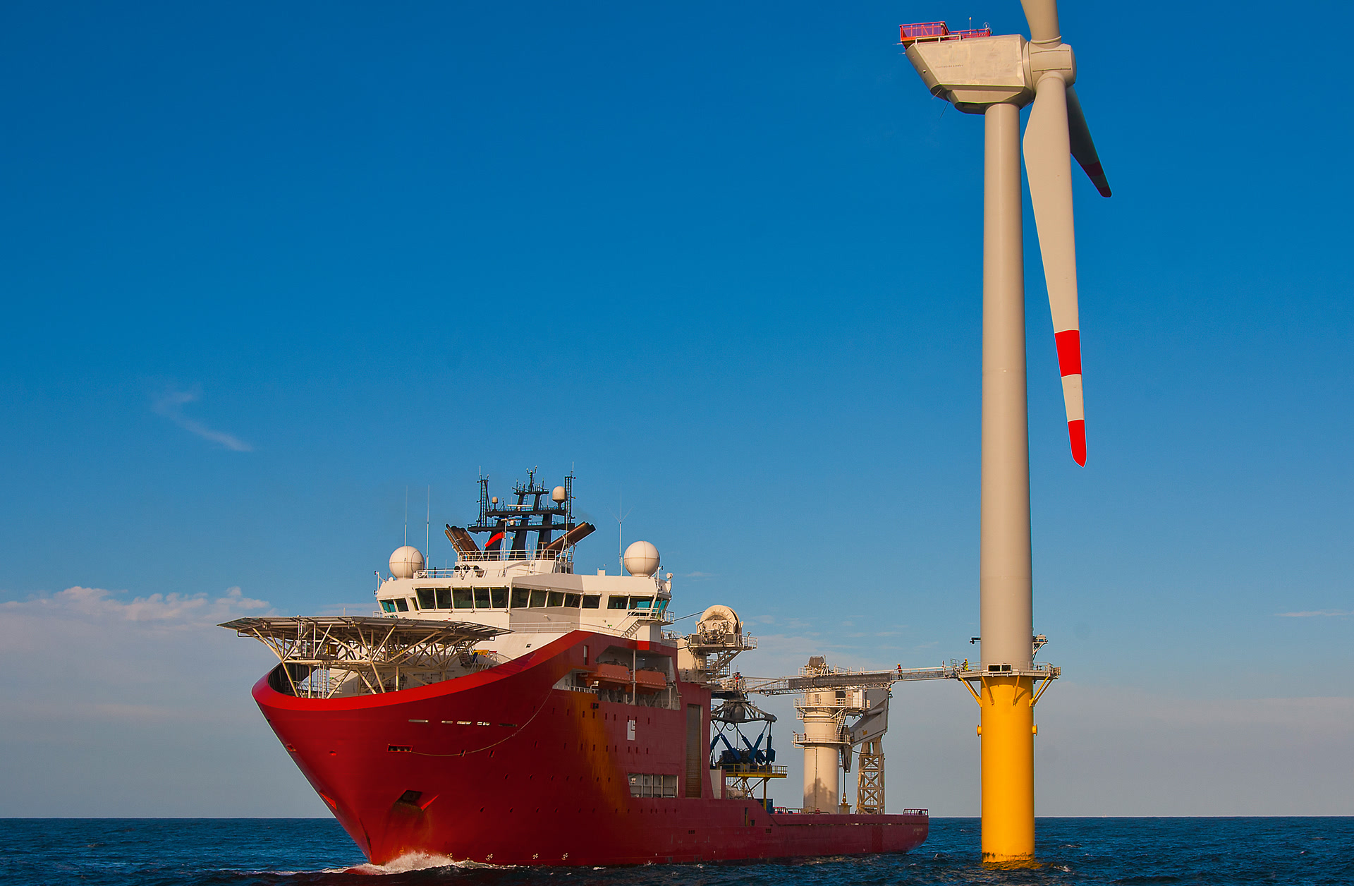 Offshore wind turbine service vessel in the North Sea